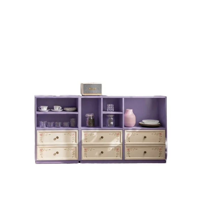 Retro purple display cabinet floor-to-ceiling living room home storage cabinet