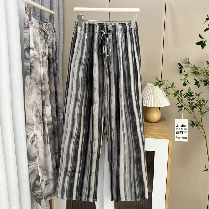 

Летние прямые брюки 100 кг, новые темпераментные тушью, большие размеры, все, повседневные широкие брюки 8574