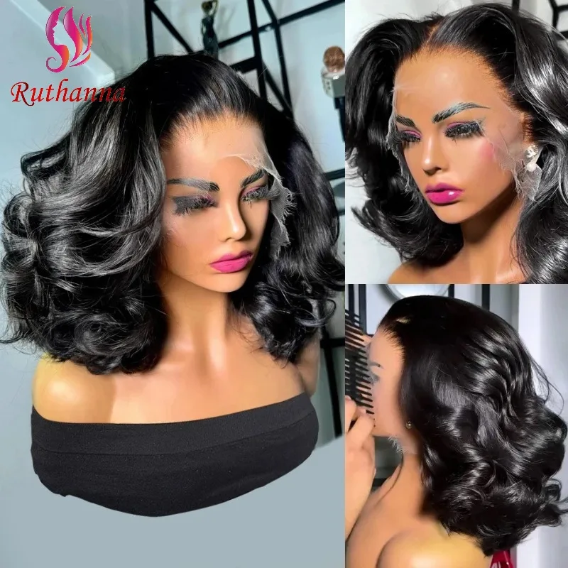 

12A 250% Density 100% Human Hair 13x4 Frontal Loose Wave Short Curly Wigs Transparent Lace Remy Human Hair For Black Women