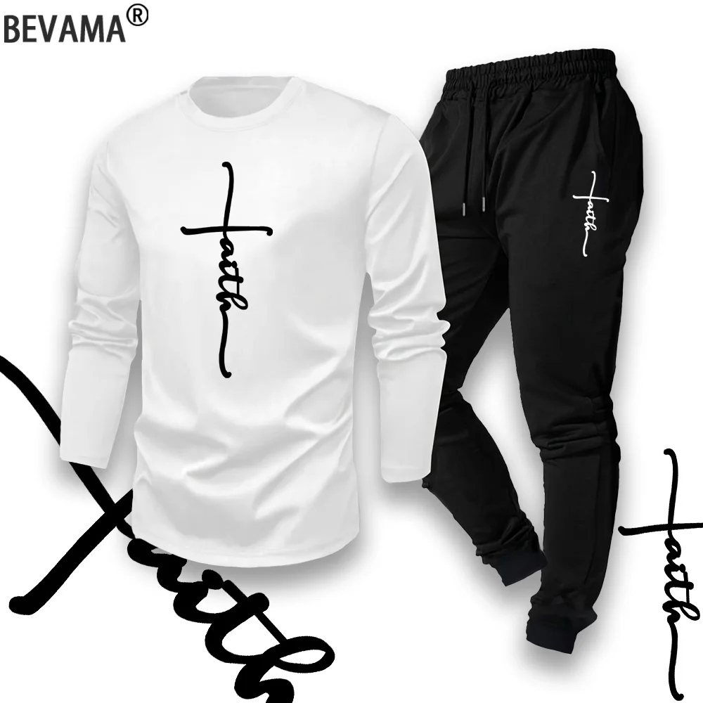 

Men's Casual Printing Tracksuit Autumn Round-neck Long Sleeves Sweatshirts and Jogging Sweatpants Daily Pullover + Pants 2 Sets