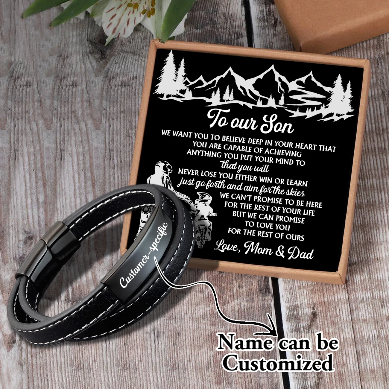 

Sam3044 Mom And Dad To My Son Name Can Be Customized Card text Pendants, Hand Bracelet, Men's Jewelry