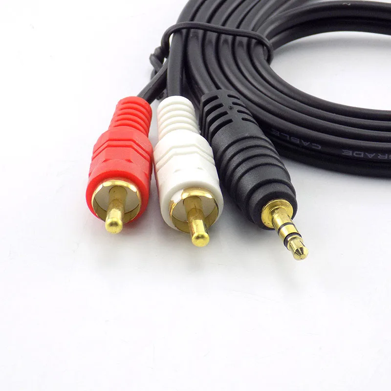 3.5mm Plug Jack Connector to 2 RCA Male Music Stereo Audio Adapter Cable Audio AUX Line for Mp3 Phones TV Sound Speakers E14