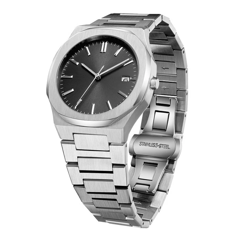 No logo Mens Watch 50M Waterproof Stainless Steel Strap for Seiko VJ32 Quartz Movement Luxury Sport Business Style Clock Gift