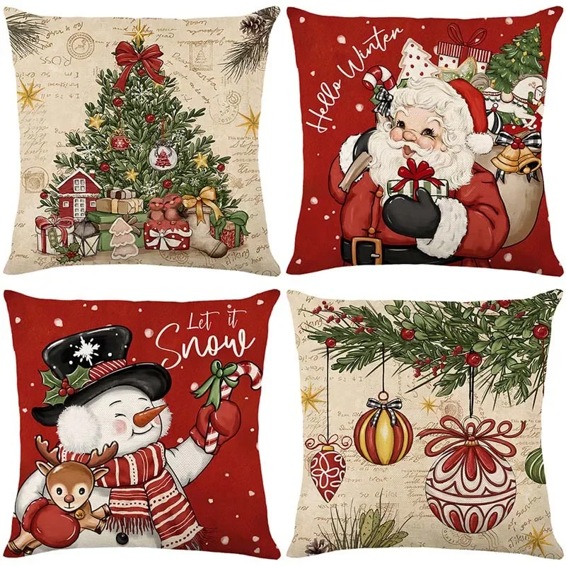 

1pcs 45x45cm Christmas Decorative Throw Pillow Covers Santa Snowman Linen Cushion Case for Home Sofa Couch Party Decorations