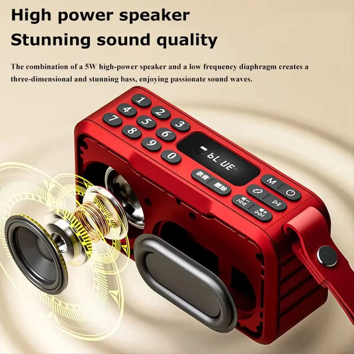 T1734C-Portable Radio FM Mini Bluetooth Radios Speaker Hifi Sound Soundbar Subwoofer Handsfree Music Player Recorder with Mic,B
