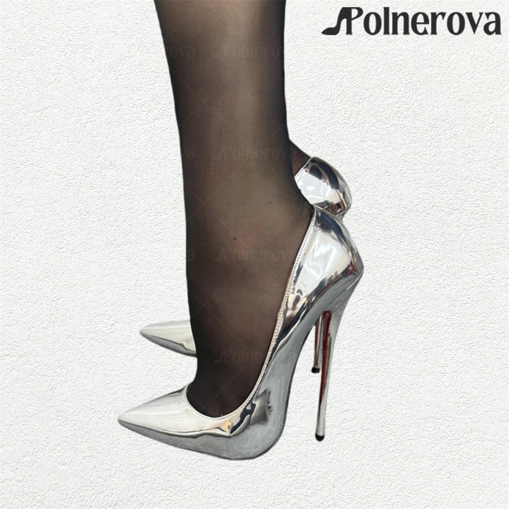 Metallic Silver Gold 16cm Extreme Heels Sexy Pointed Toe Lacquered Stilettos Fashion Style Slip-On High Heels Customizable Color