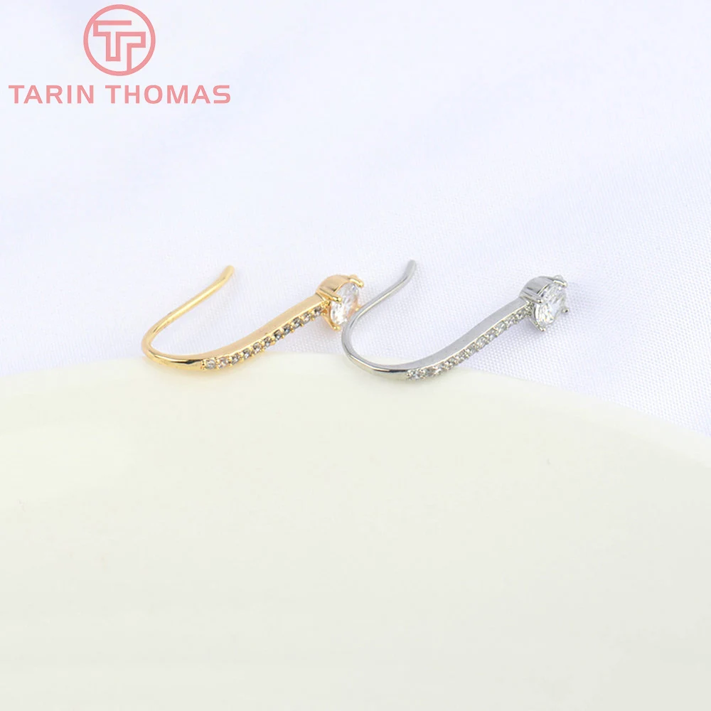 (5053)6PCS 20x4MM 24K Gold Color Plated Brass with Zircon Earrings Hooks High Quality Jewelry Findings Accessorie Wholesale