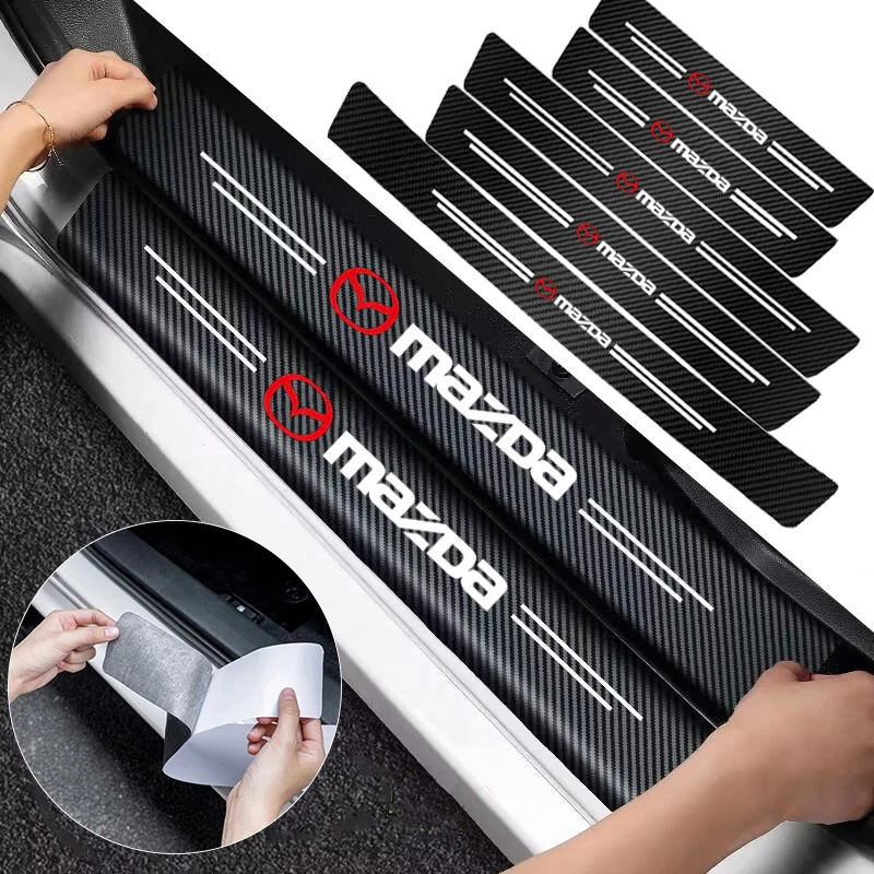 Carbon fiber protective stickers for car door sill side anti step bumpers For Mazda 3 6 CX5 2 CX3 CX9 MX5 RX8 Axela Demio Atenza view 2