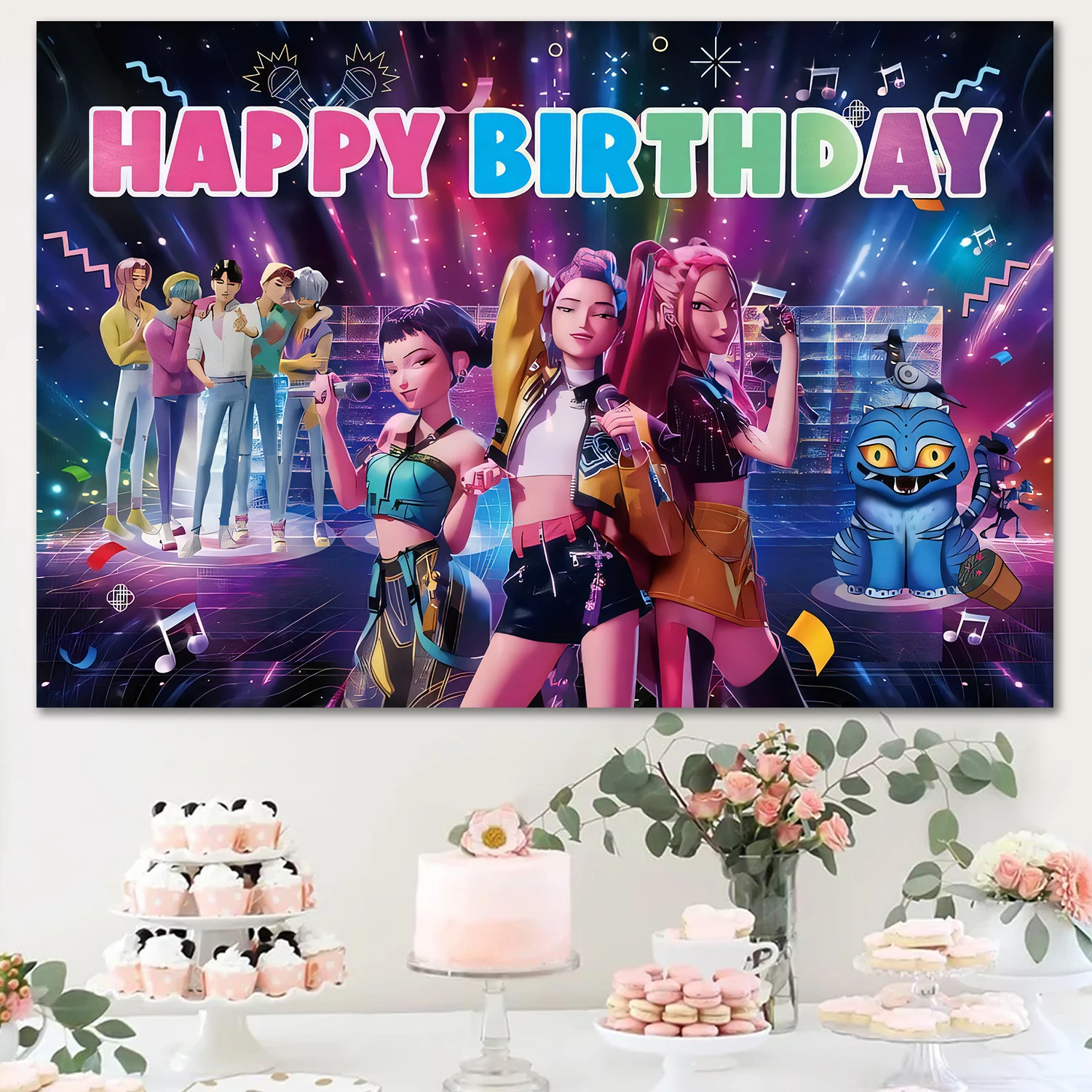 Tissu de fond de fête d'anniversaire Kpop Demon Hunter, 1 pièce, décoration populaire pour événements festifs