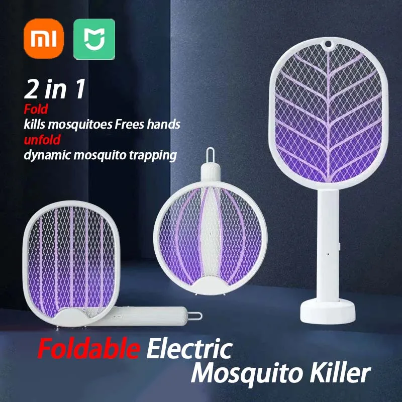 Xiaomi-Assassino do Mosquito Elétrico Dobrável, Armadilha Swatter Fly, USB Recarregável, Assassino de Insetos com Luz UV, Bug Zapper, 3000V, 4 em 1