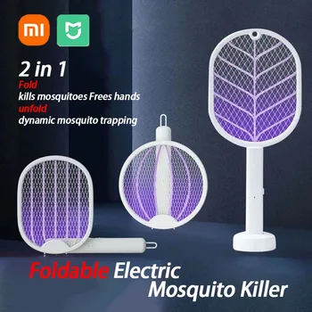 샤오미 접이식 전기 모기 킬러, 플라이 스와터 트랩, USB 충전식 곤충 킬러, UV 라이트, 버그 재퍼, 4 in 1, 3000V 
