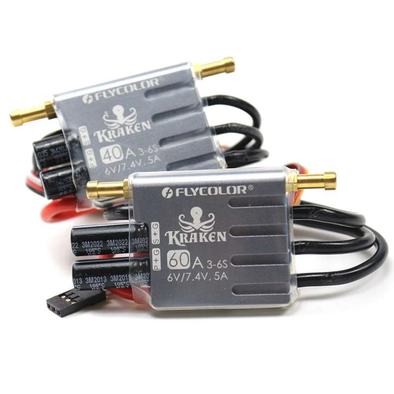 FLYCOLOR Kraken Series Waterproof Brushless ESC 3-6S 6V/7.4V 5A BEC/Water Cooling System For Model Ship RC Boat