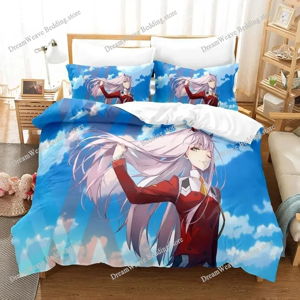 Bedding Decor Zero Two DARLING in The FRANXX Cartoon Comforter Bedding Set,Duvet Cover Bed Set Quilt Cover Pillowcase,Queen Size