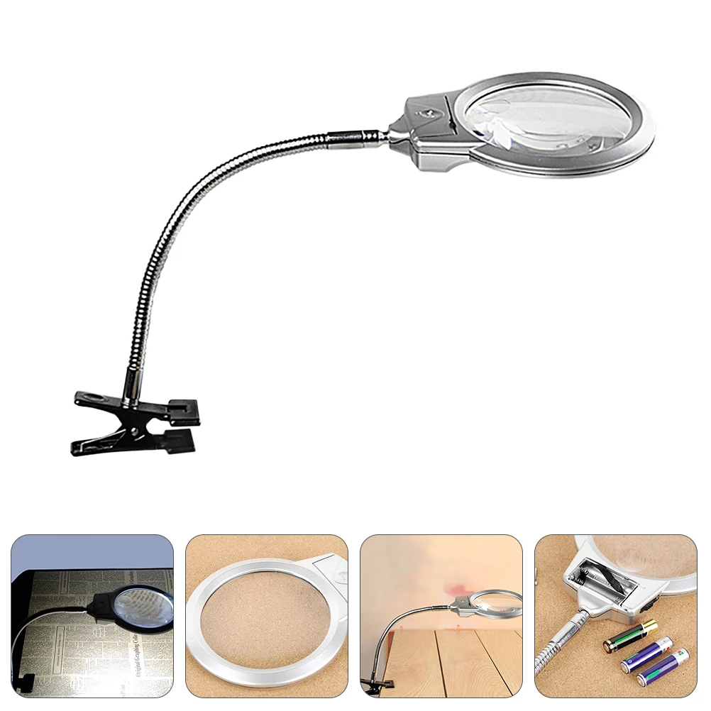 

LED Reading Magnifier Clip Glasses Handheld Metal Hose Acrylic Lens Clear Magnification Adjustable Foldable Large Capacity