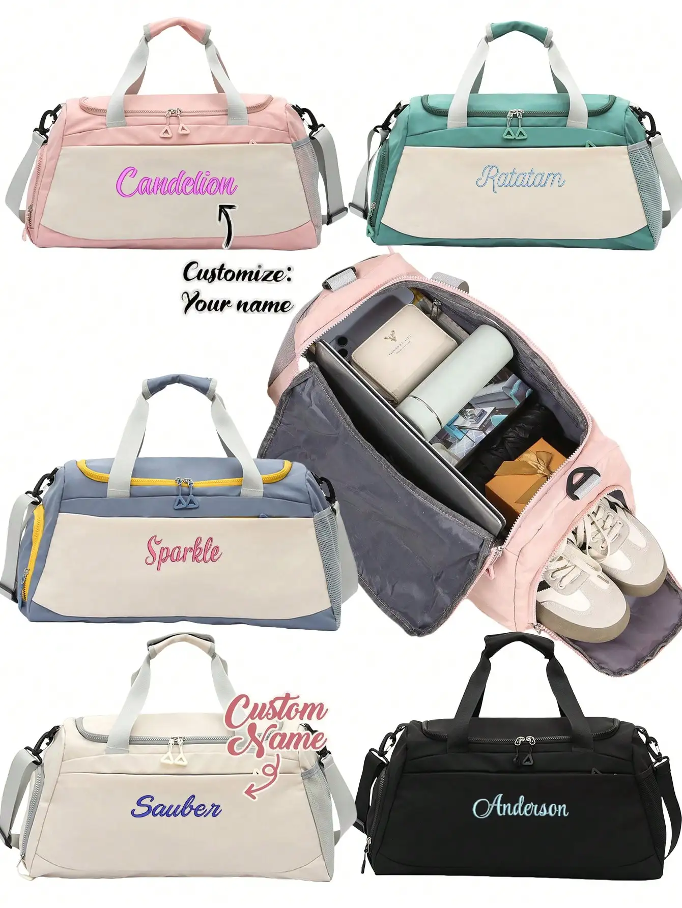 

1pc Personalized Multi-Functional Travel Bag For Women, Wet-Dry Separation Fitness Bag, Portable Yoga Bag, Attachable To Suitcase, Fashionable Shoulder Bag With Customizable Embroidery, Foldable Carry-On Bag With Large Capacity And Shoe Compartment, Ideal
