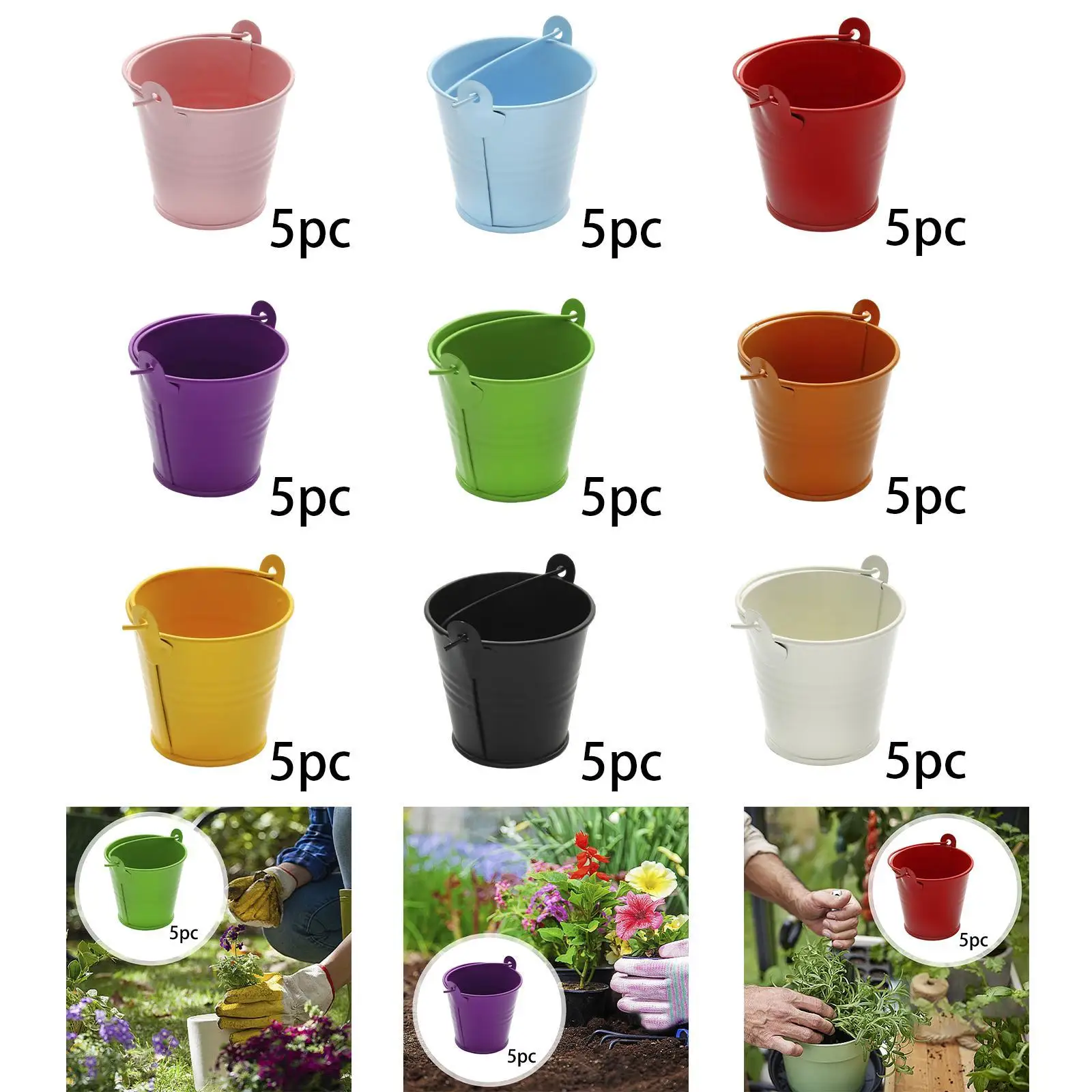 5 Pieces Small Metal Buckets Tin Pail Flower Organizing Paint Table Centerpiece Sturdy Rustic Party Favors Crafts Metal Vases