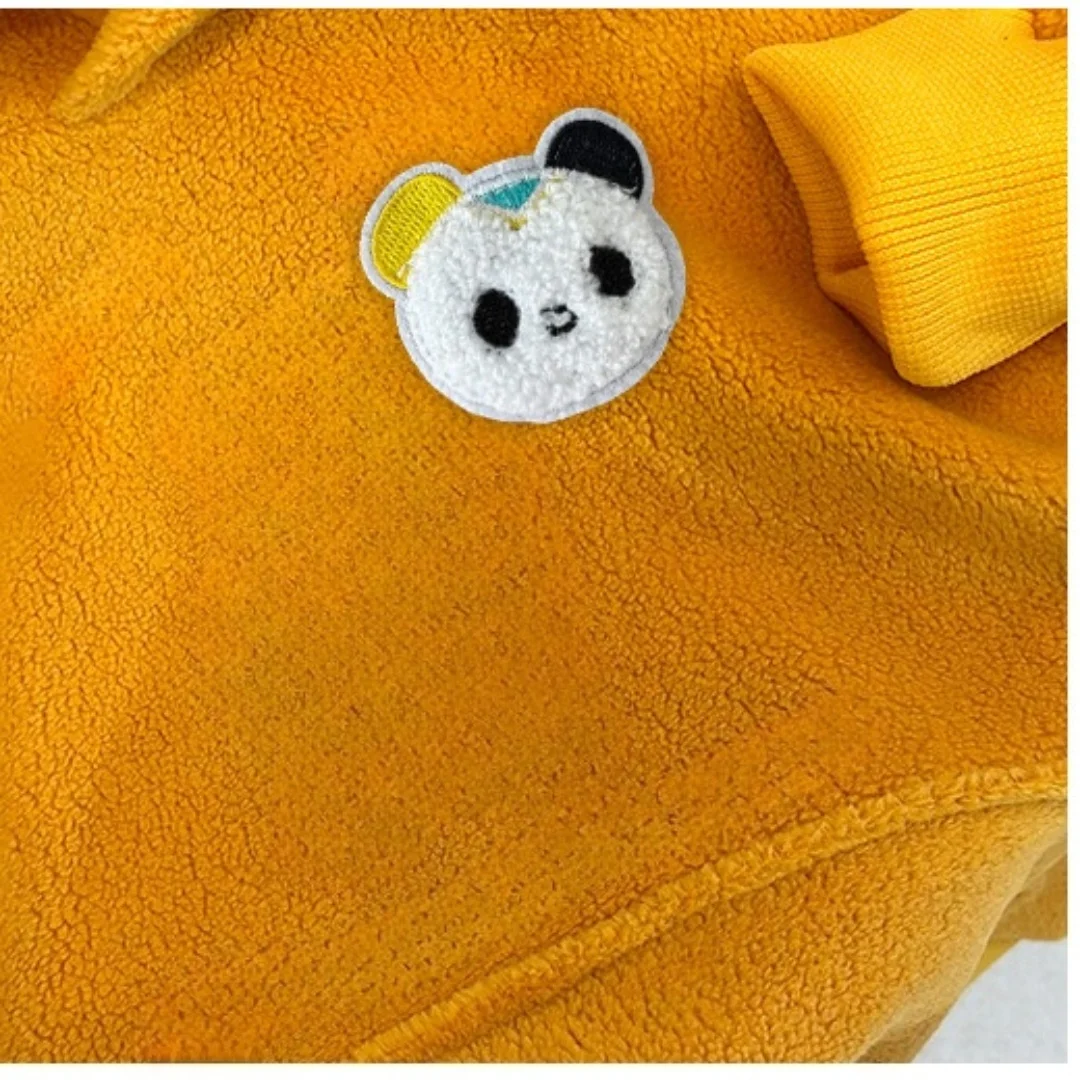 1-9Y الاطفال مزدوجة الصوف الكرتون الباندا هوديي قميص دافئ عادية مقنع البلوز الأطفال أفضل بنين بنات بلوفر شتوي الملابس