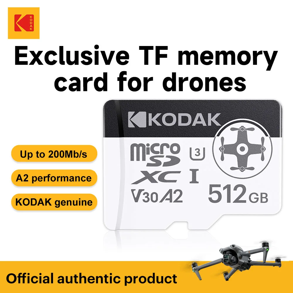

Kodak High Speed A2 MicroSD Card for Drones 200MB/s Micro Sd 256GB 512GB Memory Card U3 V30 4K 60FPS Ultra HD Video Recording