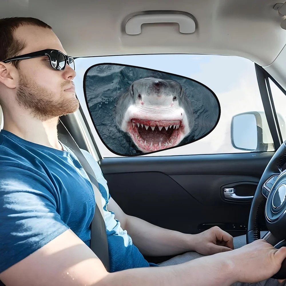 Pare-soleil pour fenêtre latérale de voiture, requin drôle, 1 paquet, isolation thermique, Absorption statique, barrière solaire pour conducteur, intérieur
