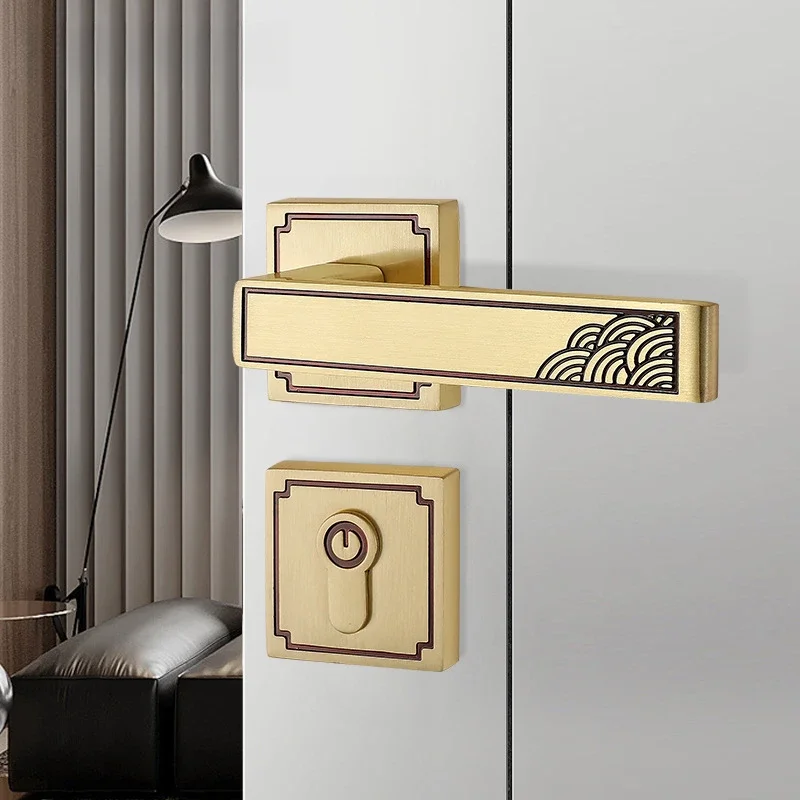 New Style Golden Brass Split Magnetic Mute Door Lock Set With Hinge Stopper Bedroom Interior Gate Luxury Household