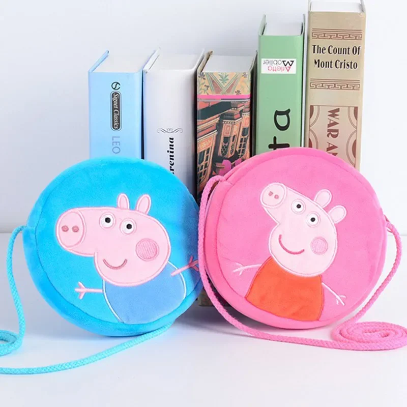 Peppa Pig Children's Plush Backpack George Anime Cartoon Round Shoulder Bag Coin Purse Kindergarten Backpack Girls Birthday Toys