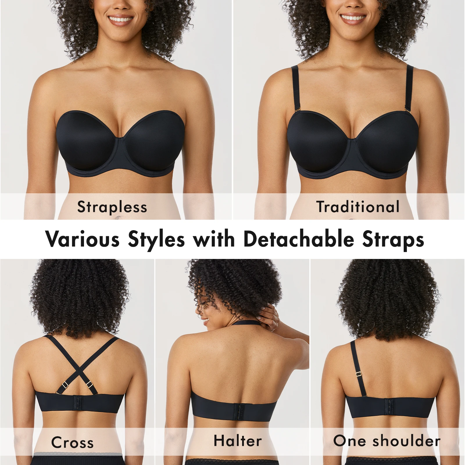 Women\'s Underwire Strapless Bra for Big Busted Contour Multi Way Full Coverage Plus Size Push Up Slightly Padded