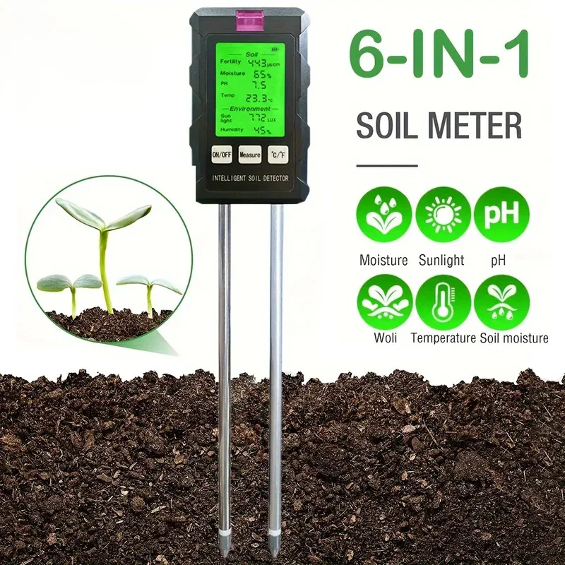 6 in1 Soil Moisture PH Meter Temperature Humidity Soil fertility Garden Plants Flowers Moist Tester Soil Moisture Sensors