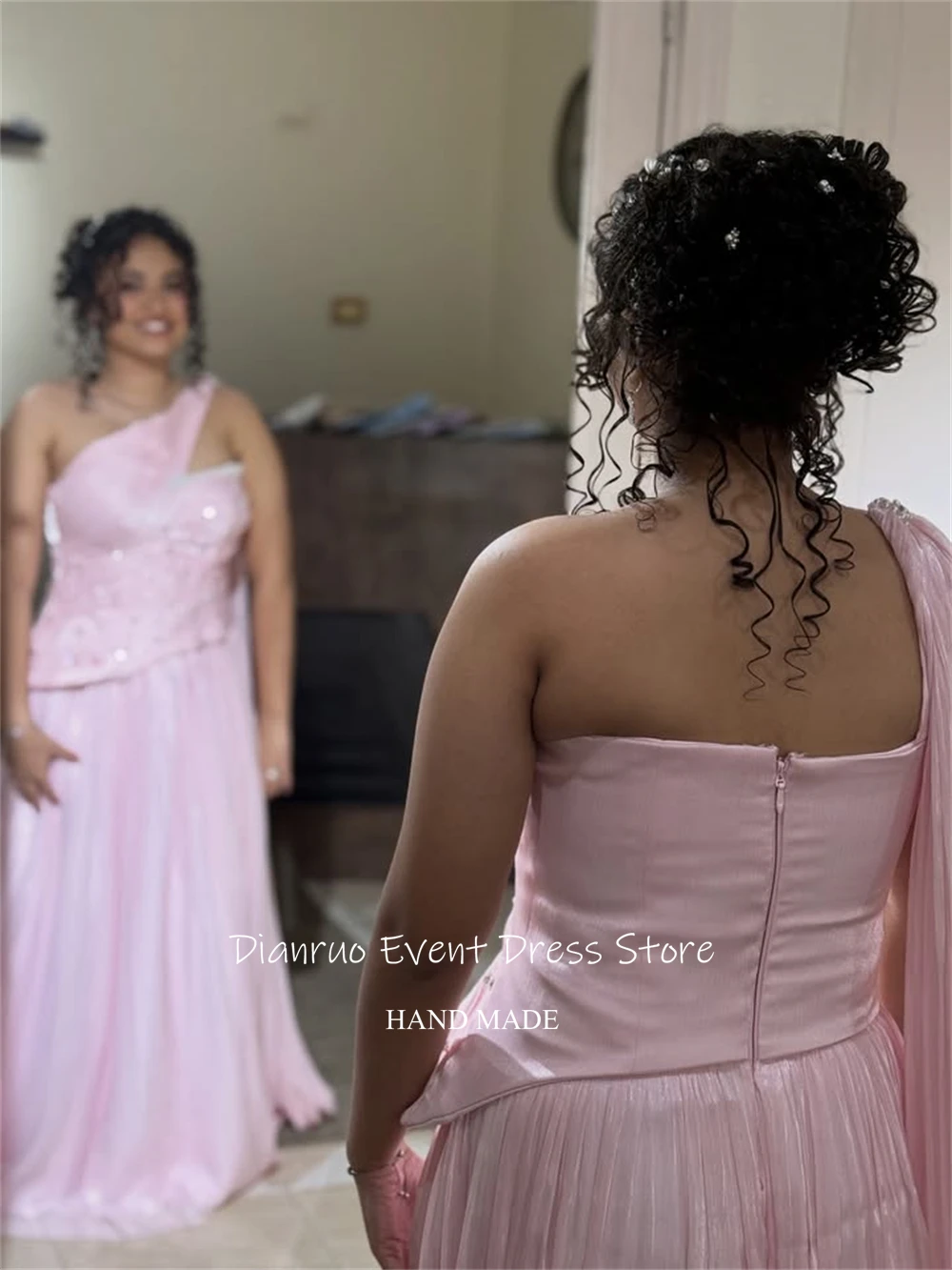 Dianruo Graziosi abiti da sera monospalla Chiffon di cristallo Robes De Soirée A Line Abiti da festa Elegantes personalizzati