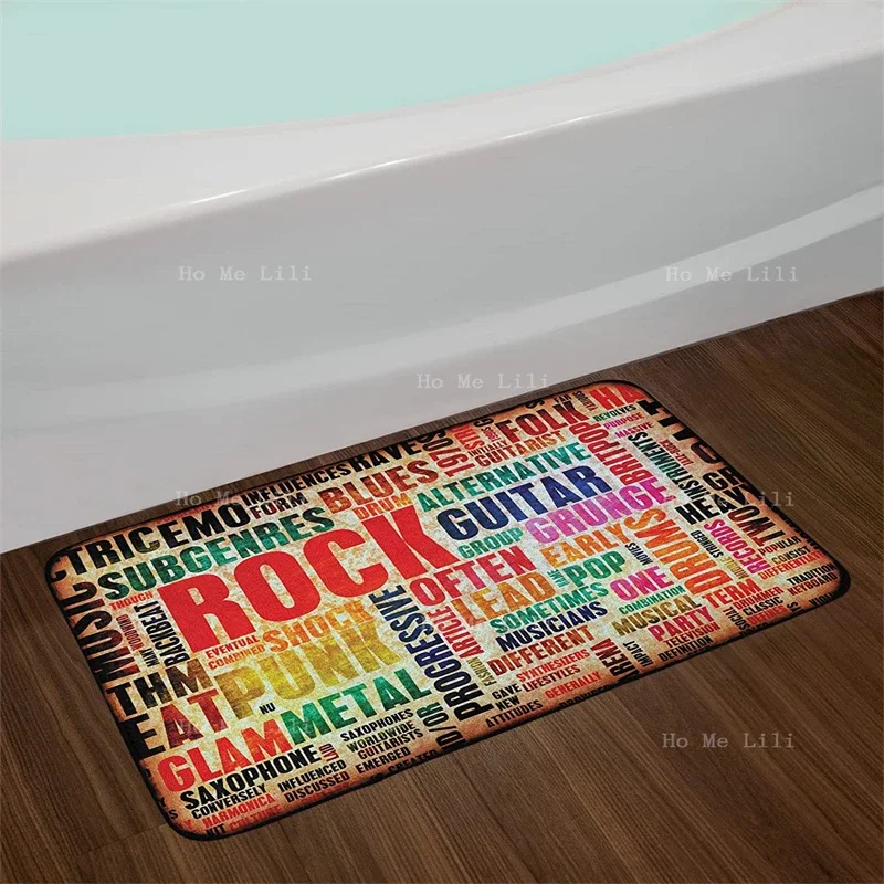 Retro Rock Roll Lettering Grunge Distressed Then Sound Music Theme Bathroom Decor Flannel Floor Rugs With Non Slip Backing