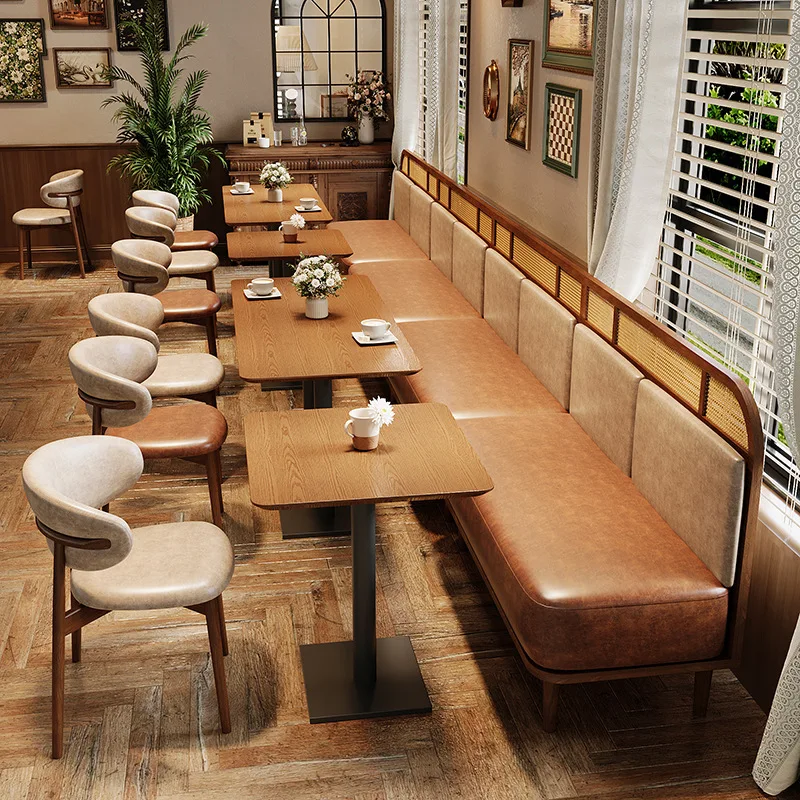 Cross-border Export Coffee Shop Milk Tea Shop Table And Chair Set Tea House Western Restaurant Bar Rattan Solid Wood Table