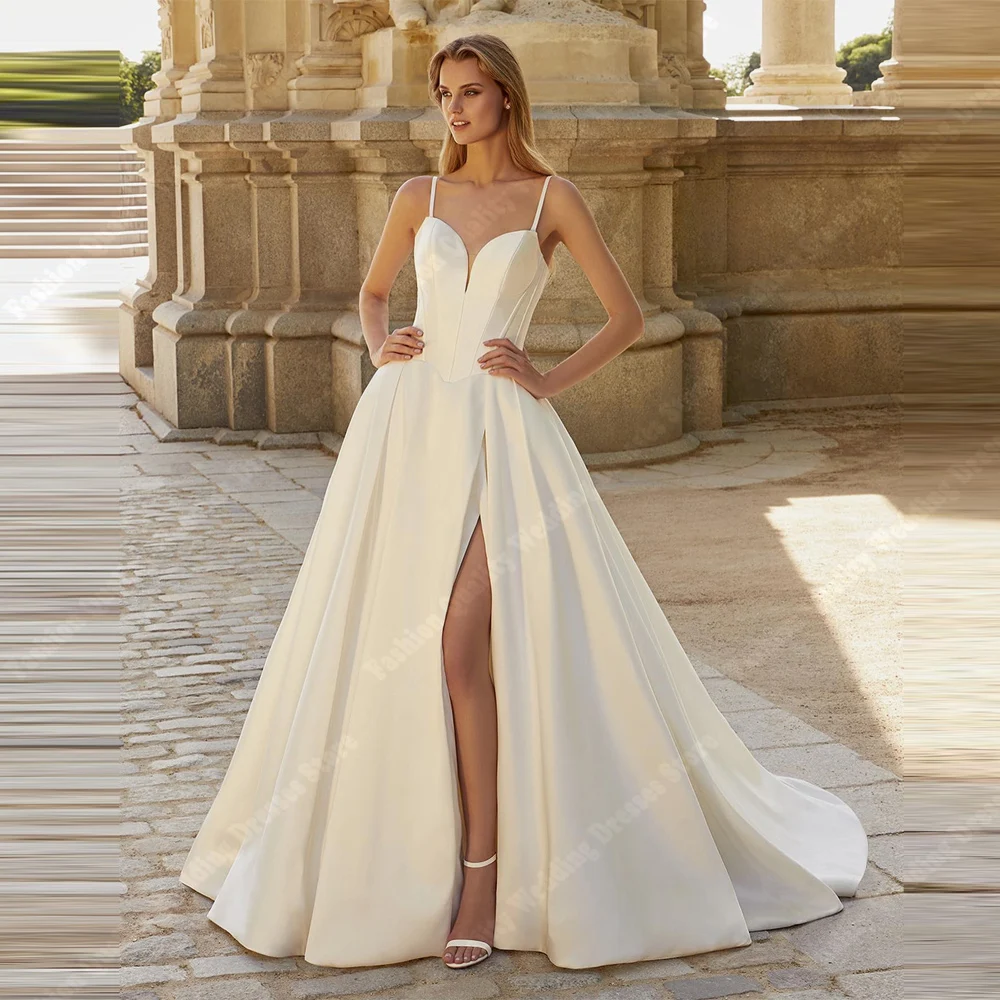 

Классические свадебные платья с открытой спиной, сексуальные трапециевидные платья для помолвки, банкета, блеска, атласная полов, коктейльная вечеринка, Vestidos De Novias 2025