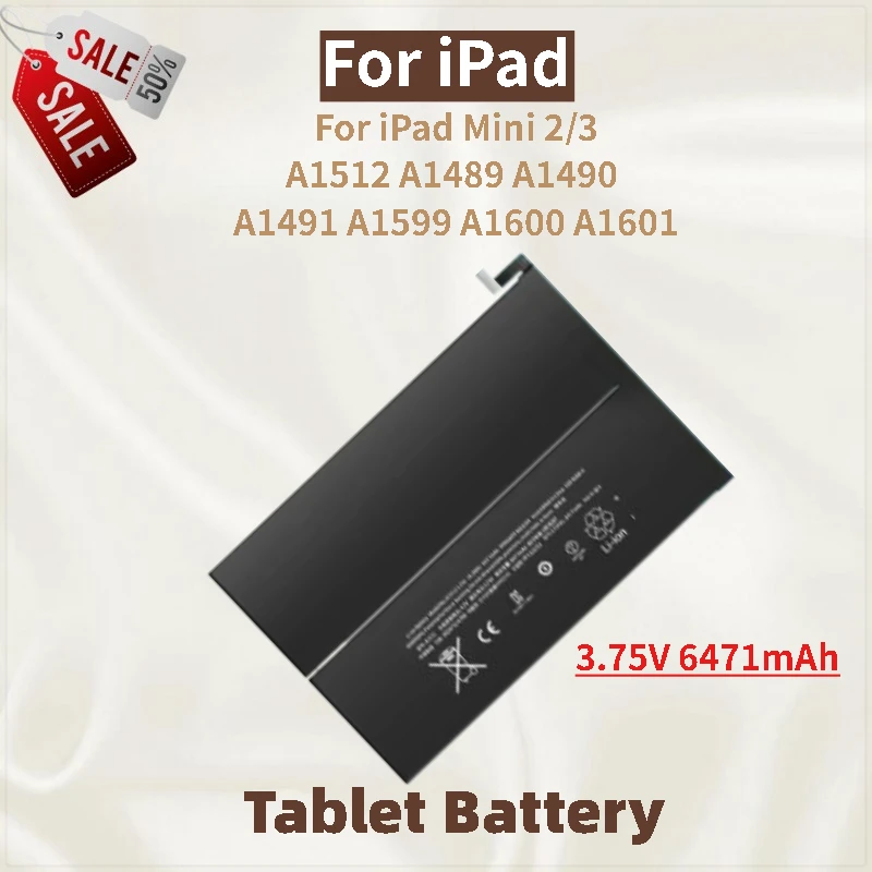 

Tablet Battery 3.75V 6471mAh For iPad Mini 2/3 A1512 A1489 A1490 A1491 A1599 A1600 A1601 Brand New High Quality
