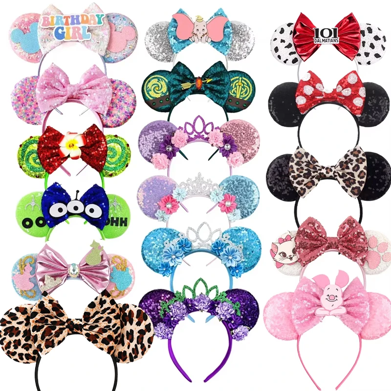 New Christmas Halloween Mouse Ears Headband Cartoon Sequin Bows Headband Birthday Party Princess Cosplay Costume For Women Adult