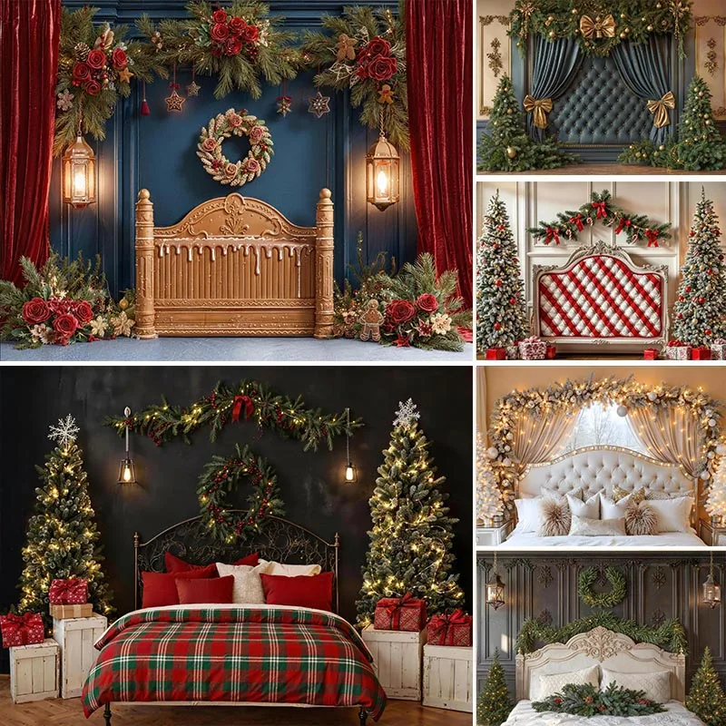 LS Rustic Christmas Charm Headboard Backdrops Child Baby Photo Props Adult Kids Decors Xmas Bell Photography Studio Backgrounds