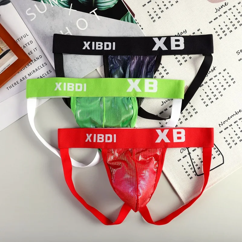 Men's Sexy Jocksrtrap Gays Erotic Low-rise U Convex Pouch Open Buttocks Thong Elastic Shiny Clubwear Bikini Sissy Porn Underpant