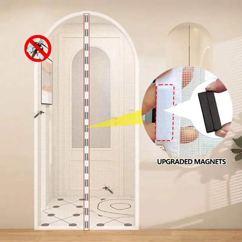 Customizable Curved Magnetic Dense Mosquito-Proof Mesh Door Curtain  Detachable Self-Adhesive Drill-Free for Home Bedroom