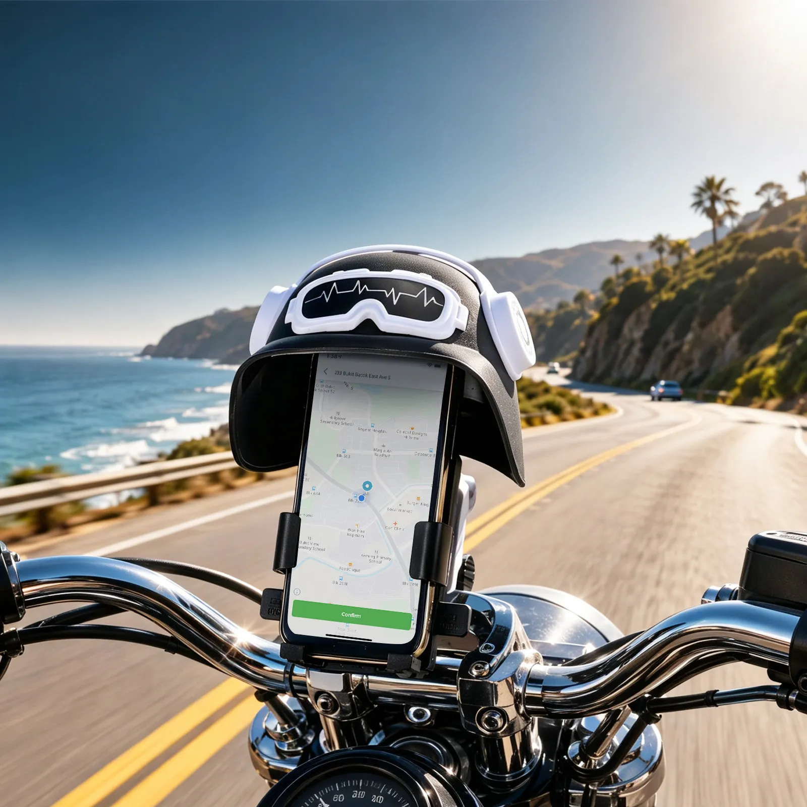 Bike Phone Holder Motorcycle Mirror Phone Clamp with Sunshade Adjustable Shield for Riding Navigation Music Support Rear Mirror