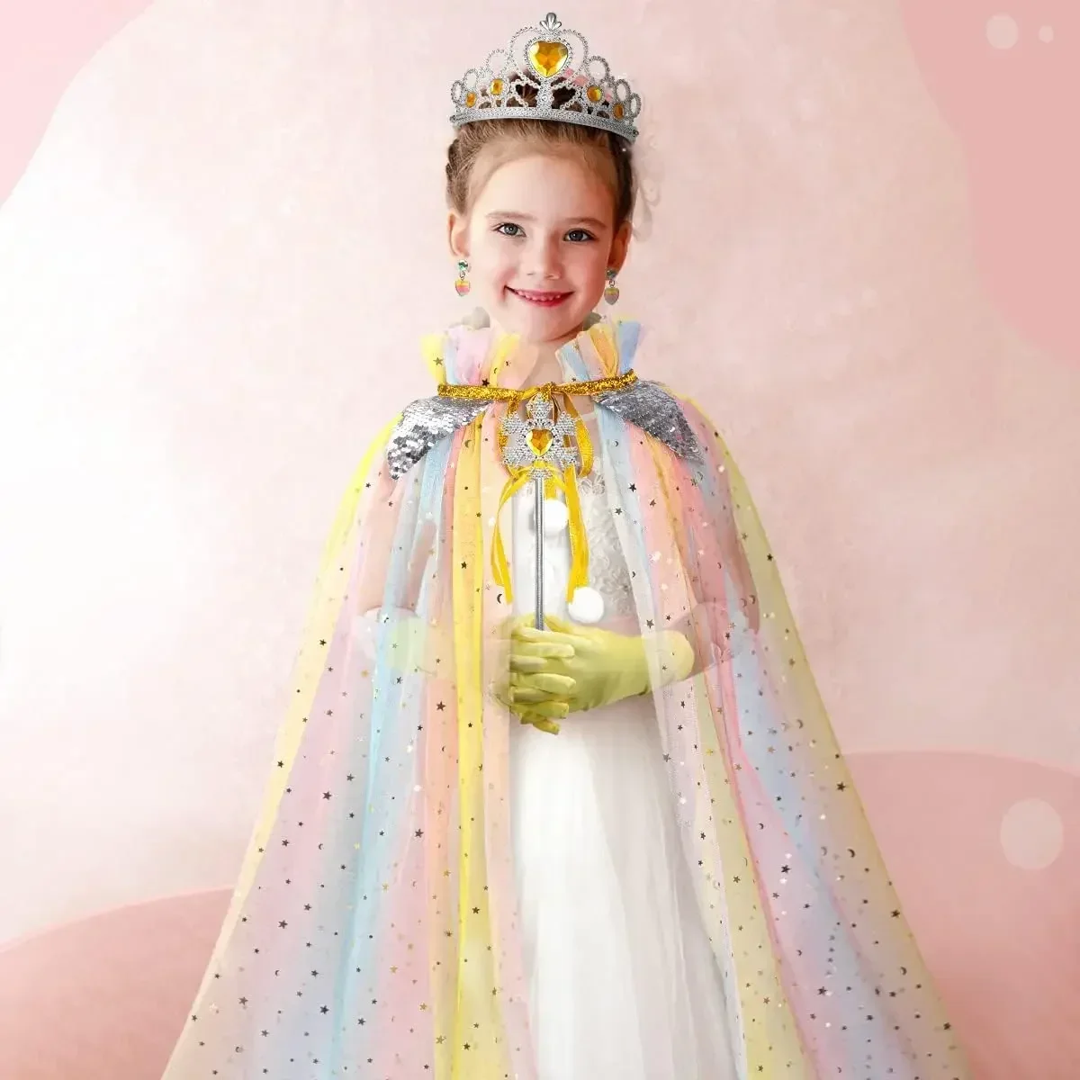 Halloween Leuke en Elegante Prinses Kostuum Kroonprinses Mantel Set Pailletten Sjaal Mantel Kleine Handtas Set Cadeau Kerstcadeau