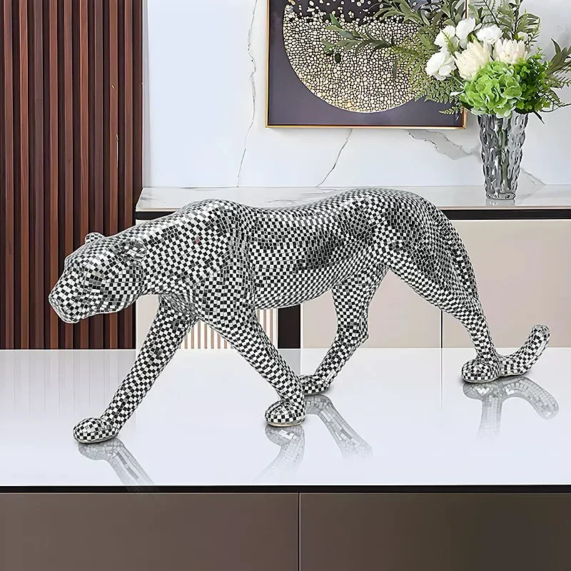 Creative Leopard Statue Ornaments,Animal Leopard Sculpture,Art Sequin Artwork,Luxury Crafts Living Room Decoration,Nordic Gifts