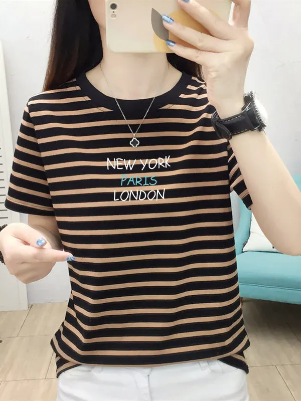 Women's Short Sleeve T-Shirt plus Size Loose Maternity Top Slimming Striped Cover Belly Summer Fashion Sun Protection Wear