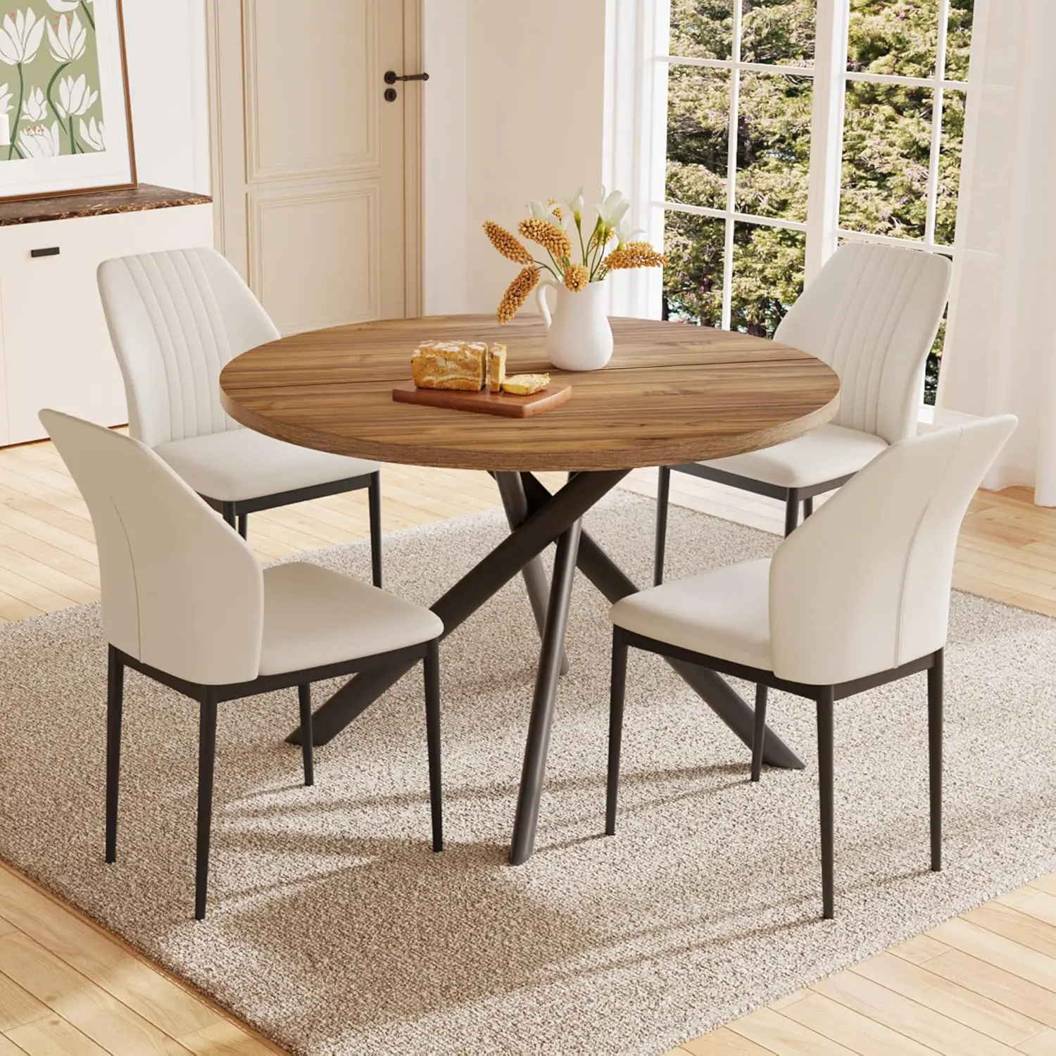 

45,3-дюймовый круглый обеденный стол из орехового дерева на 4 человека, современный небольшой кофейный сервиз середины века для столовой, кухни, квартиры, по индивидуальному заказу