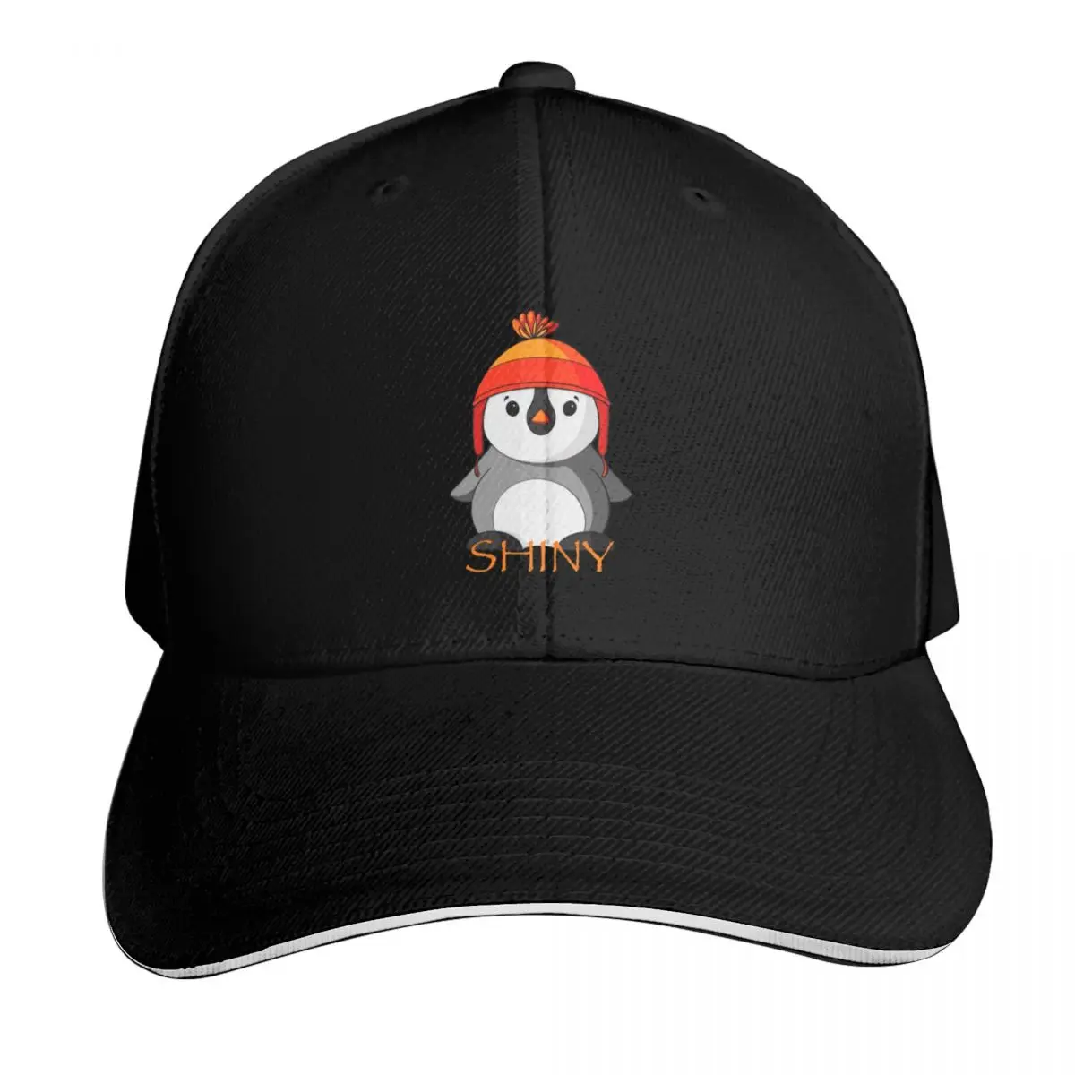 Shiny Penguin Baseball Cap Cotton Twill Breathable Contrast Two Tone Brim Snapback Flat Bill