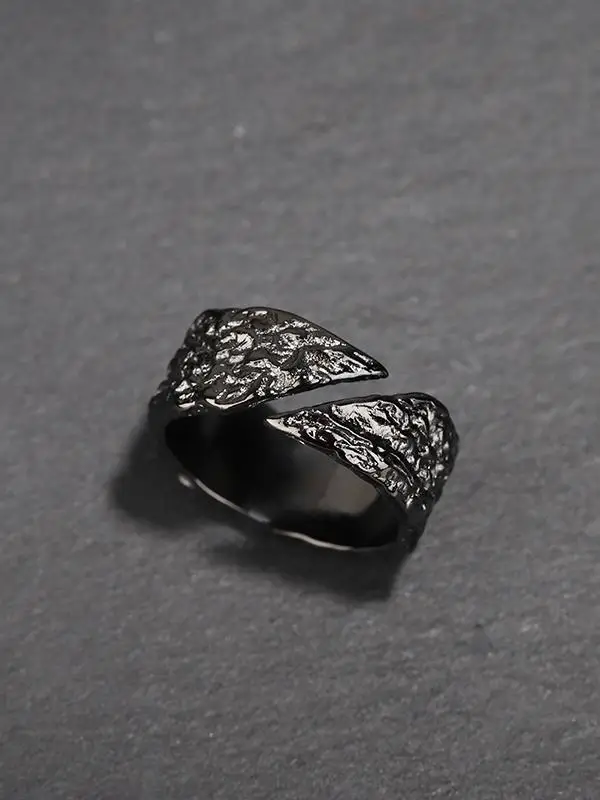 DAMAI New Style Vintage Hammered Texture Ring Open Design Dark Style Fashion Jewelry Unisex Personality Accessory