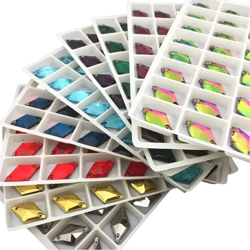 

11x19mm More Colors Glass Rhombus Shape Sew On Rhinestone Flatback Sewing Crystal Stones Dress Jewelry Making