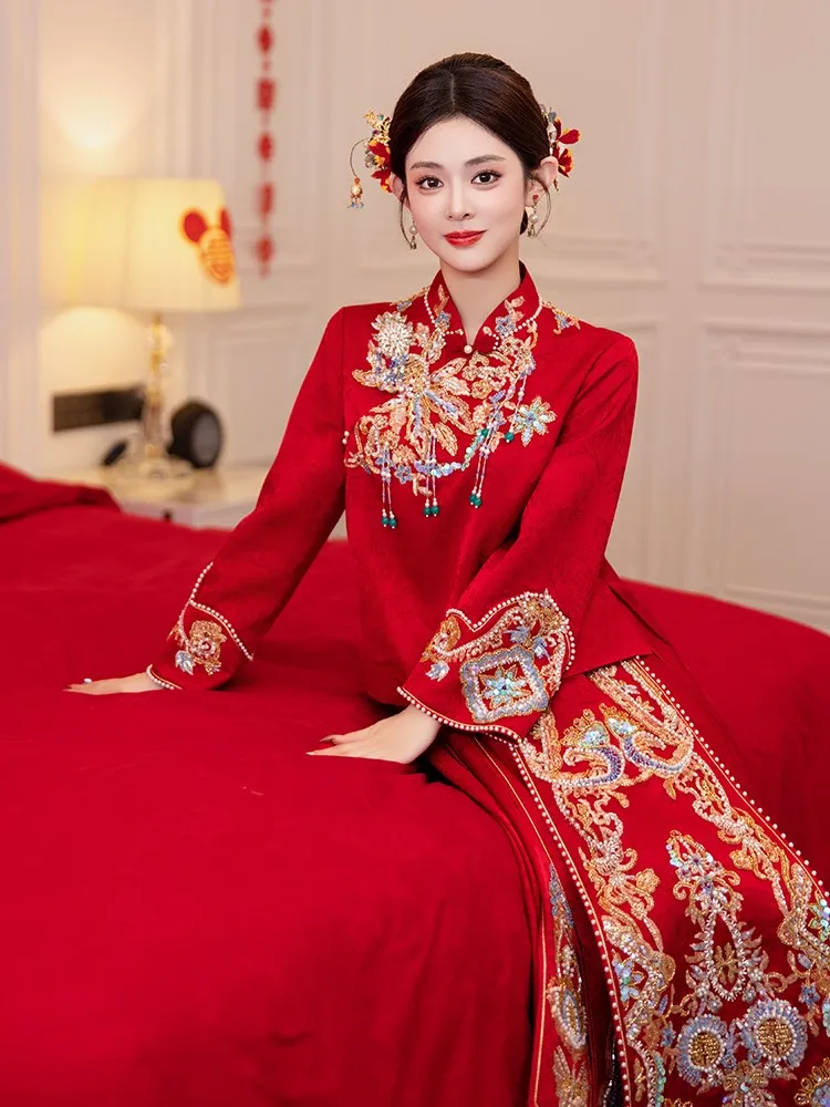 

Новое свадебное платье в китайском стиле и наряд невесты, комплект из двух предметов