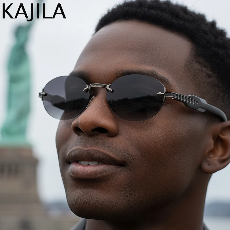 

Steampunk Rimless Oval Sunglasses Men 2025 Luxury Brand Vintage Small Frame Punk Sun Glasses Trendy Frameless Eyewear For Male