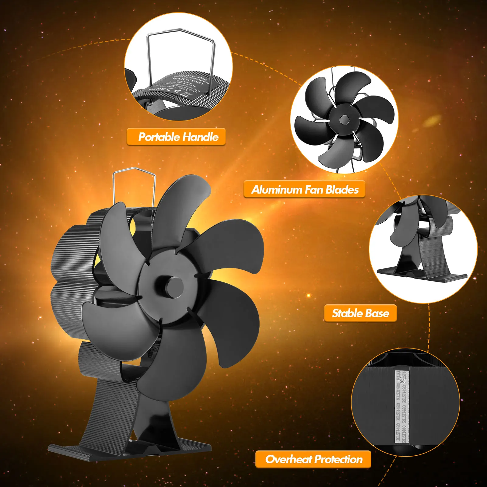 

Quiet 4/6 Blade Fireplace Fan Mini Stove Fan Heat Powered Fireplace Fan Log Wood Burner Eco-Fan Home Winter Heat Distribution