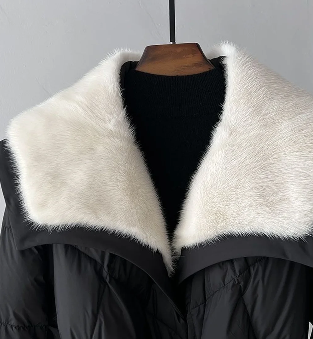 

Women's Faux Fur Collar down Jacket Winter Thickened White Duck down Coat Korean Style Casual Warm Parka Female Outerwear 2025