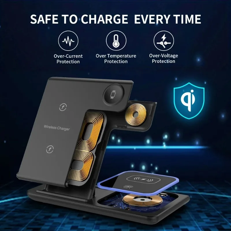 Image 3: Station de charge sans fil 3-en-1 à charge rapide pour iPhone 17 16 15 14 13 12 11 Pro Max, Apple Watch et AirPods