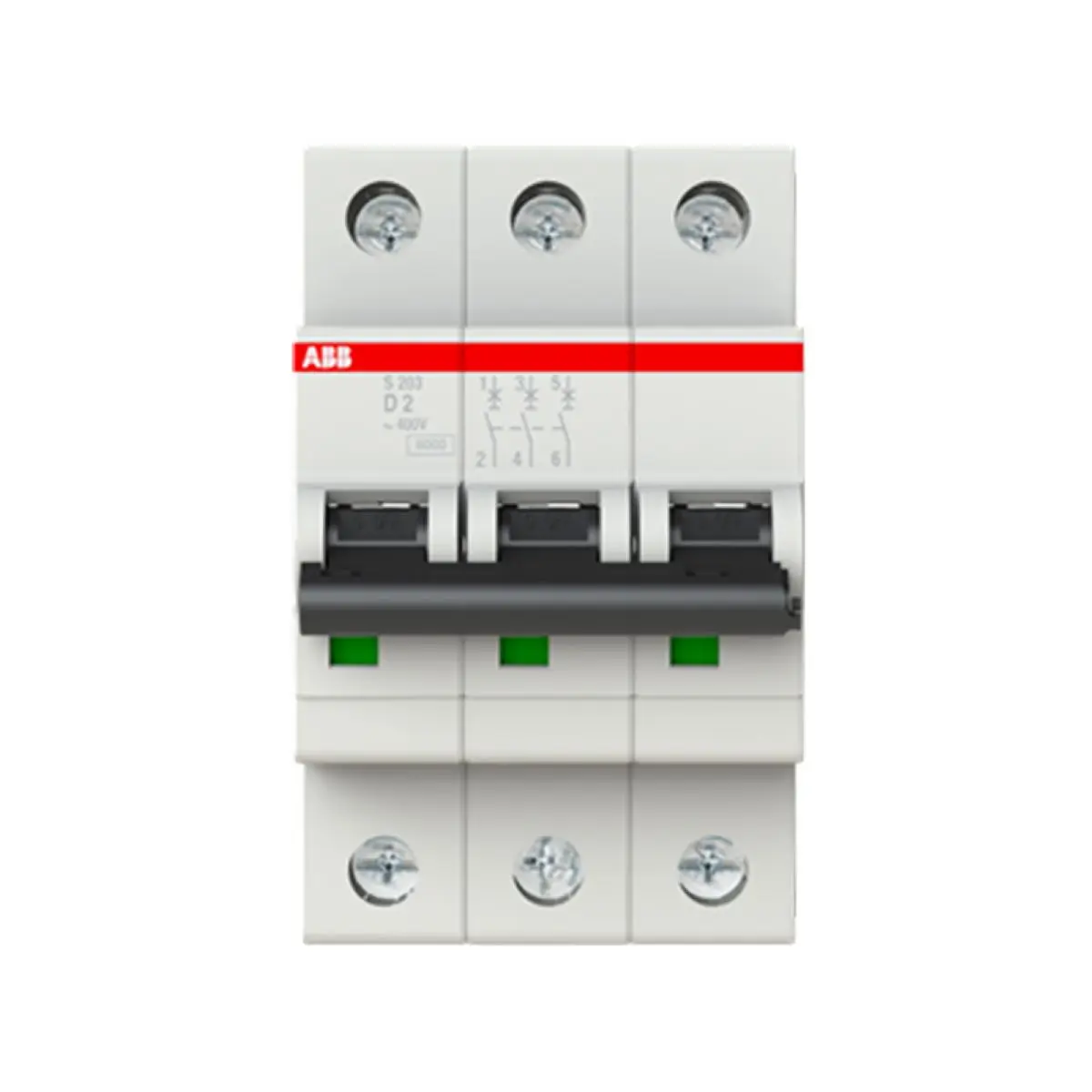 4 pcs 10113746 S203-D2 2CDS253001R0021  Miniature Circuit Breaker - S200 - 3P - 2 A - D - (AC) 6 kA